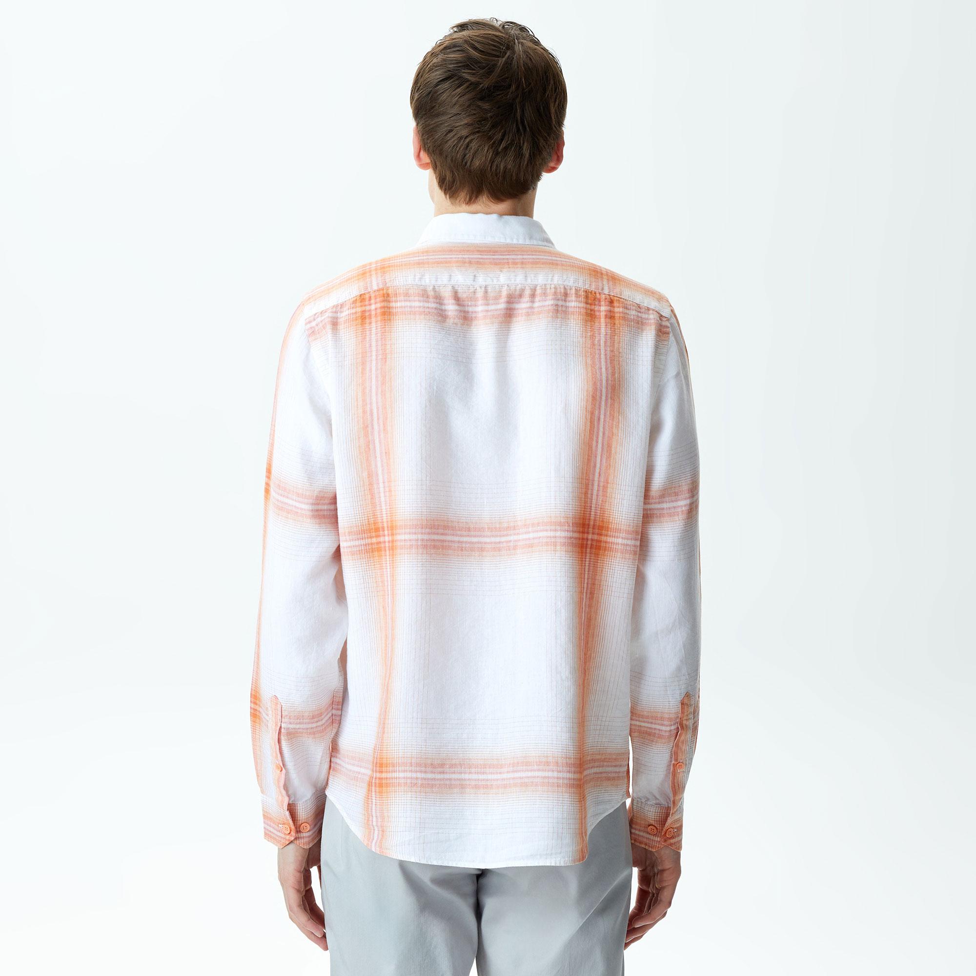 Erkek Regular Fit Ekose Turuncu Gömlek