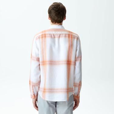  Erkek Regular Fit Ekose Turuncu Gömlek