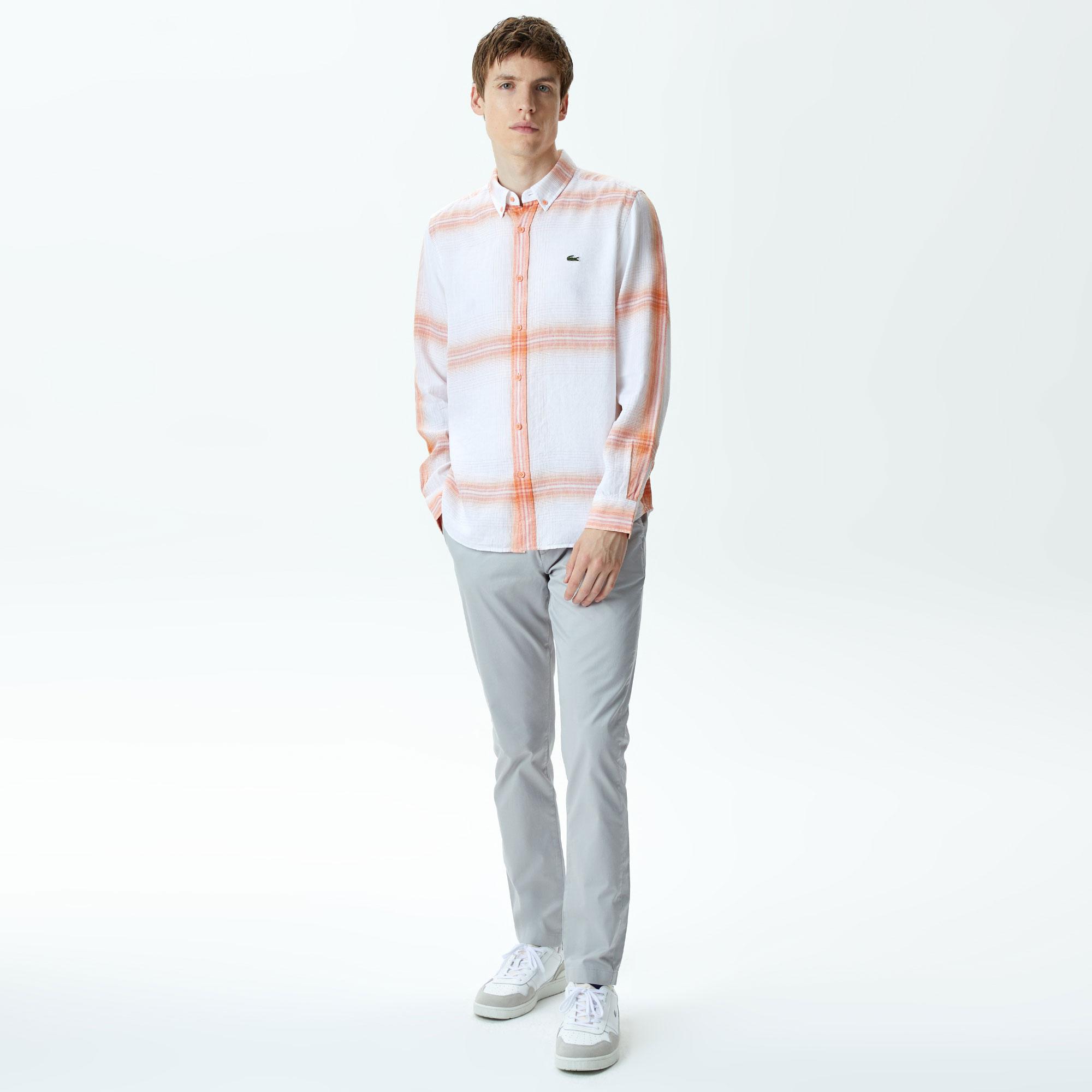 Erkek Regular Fit Ekose Turuncu Gömlek