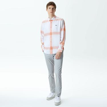  Erkek Regular Fit Ekose Turuncu Gömlek