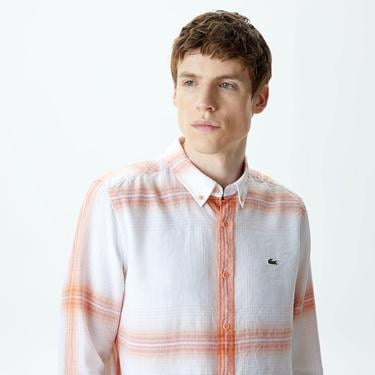  Erkek Regular Fit Ekose Turuncu Gömlek