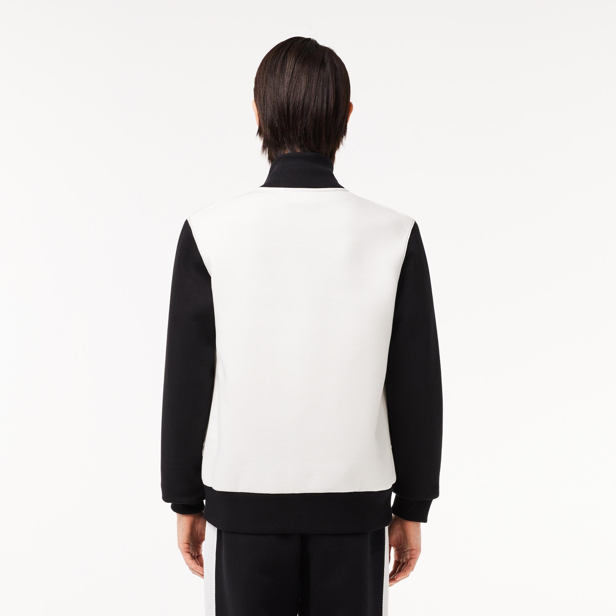 Erkek Regular Fit Dik Yaka Renk Bloklu Beyaz Sweatshirt