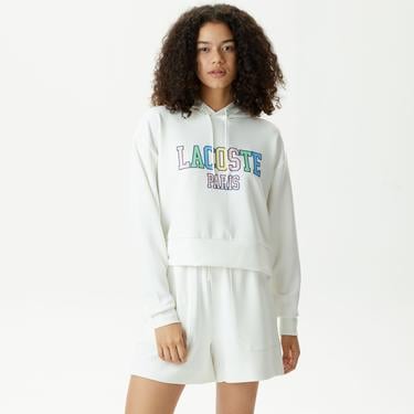  Kadın Relaxed Fit Kapüşonlu Baskılı Beyaz Sweatshirt