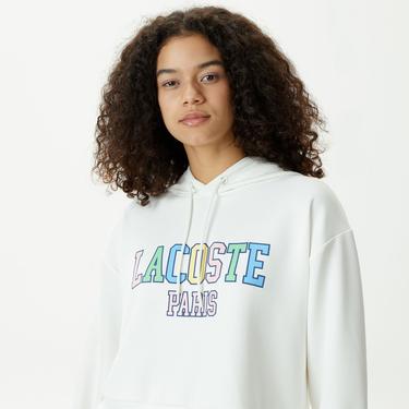  Kadın Relaxed Fit Kapüşonlu Baskılı Beyaz Sweatshirt