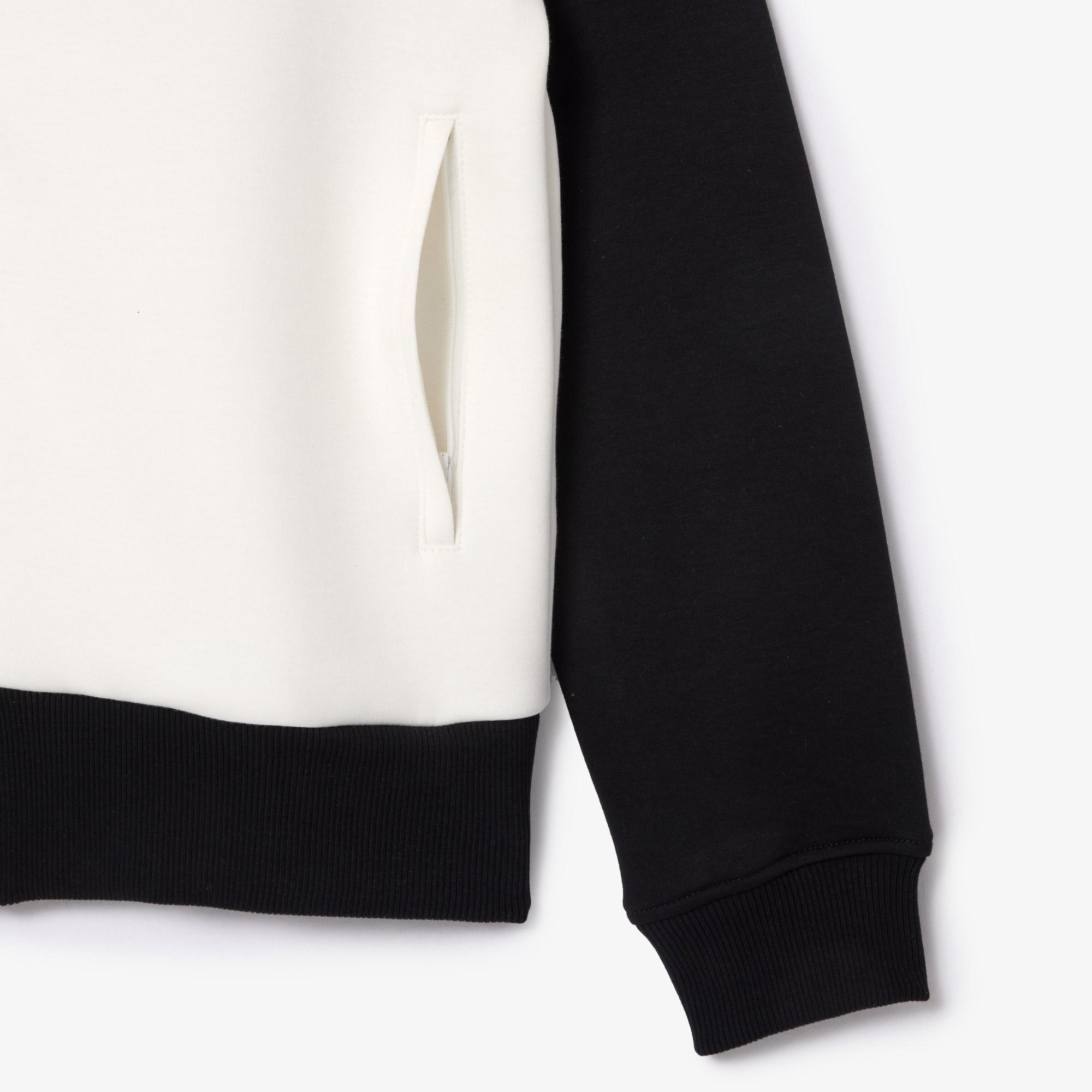 Erkek Regular Fit Dik Yaka Renk Bloklu Beyaz Sweatshirt