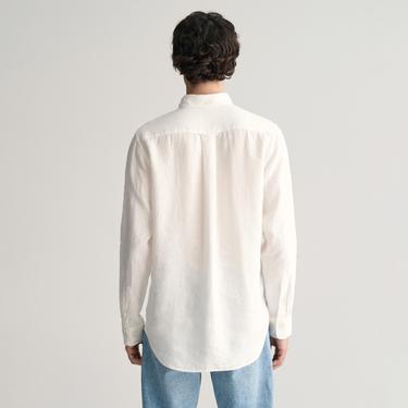  GANT Erkek Beyaz Regular Fit Düğmeli Yaka Keten Gömlek
