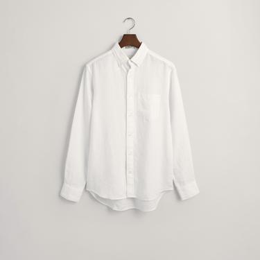  GANT Erkek Beyaz Regular Fit Düğmeli Yaka Keten Gömlek