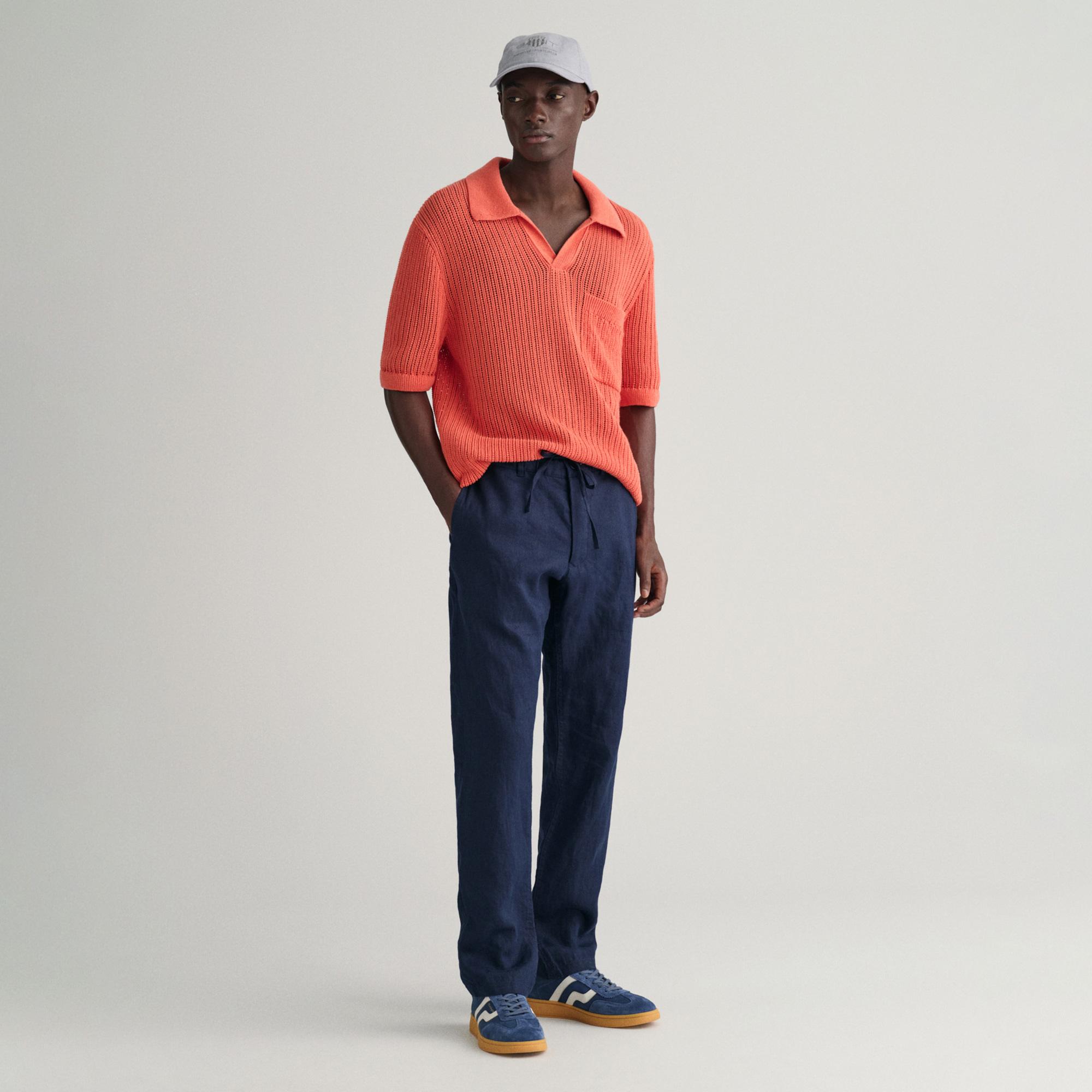 GANT Erkek Lacivert Relaxed Fit Keten Pantolon