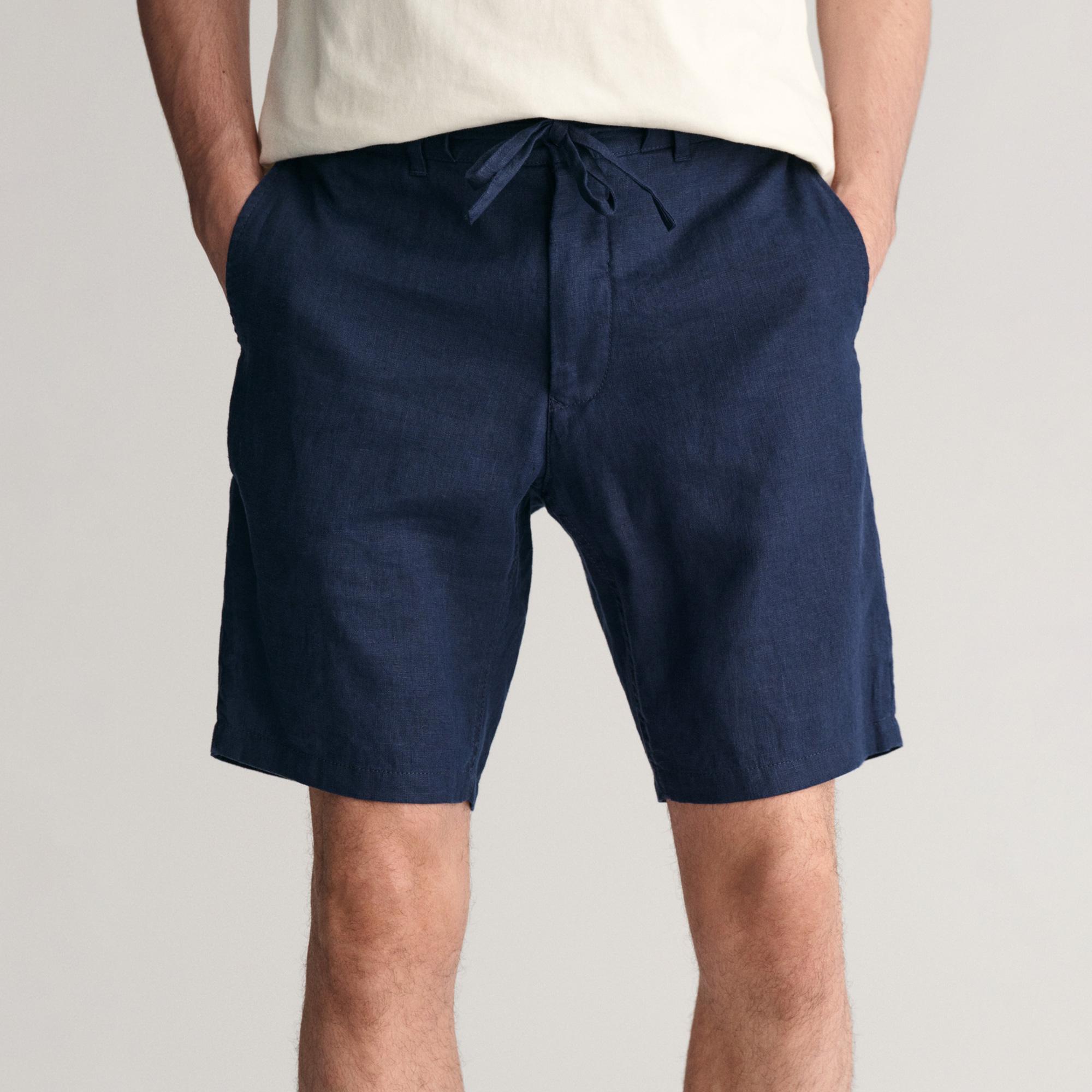 GANT Erkek Lacivert Relaxed Fit Keten Şort