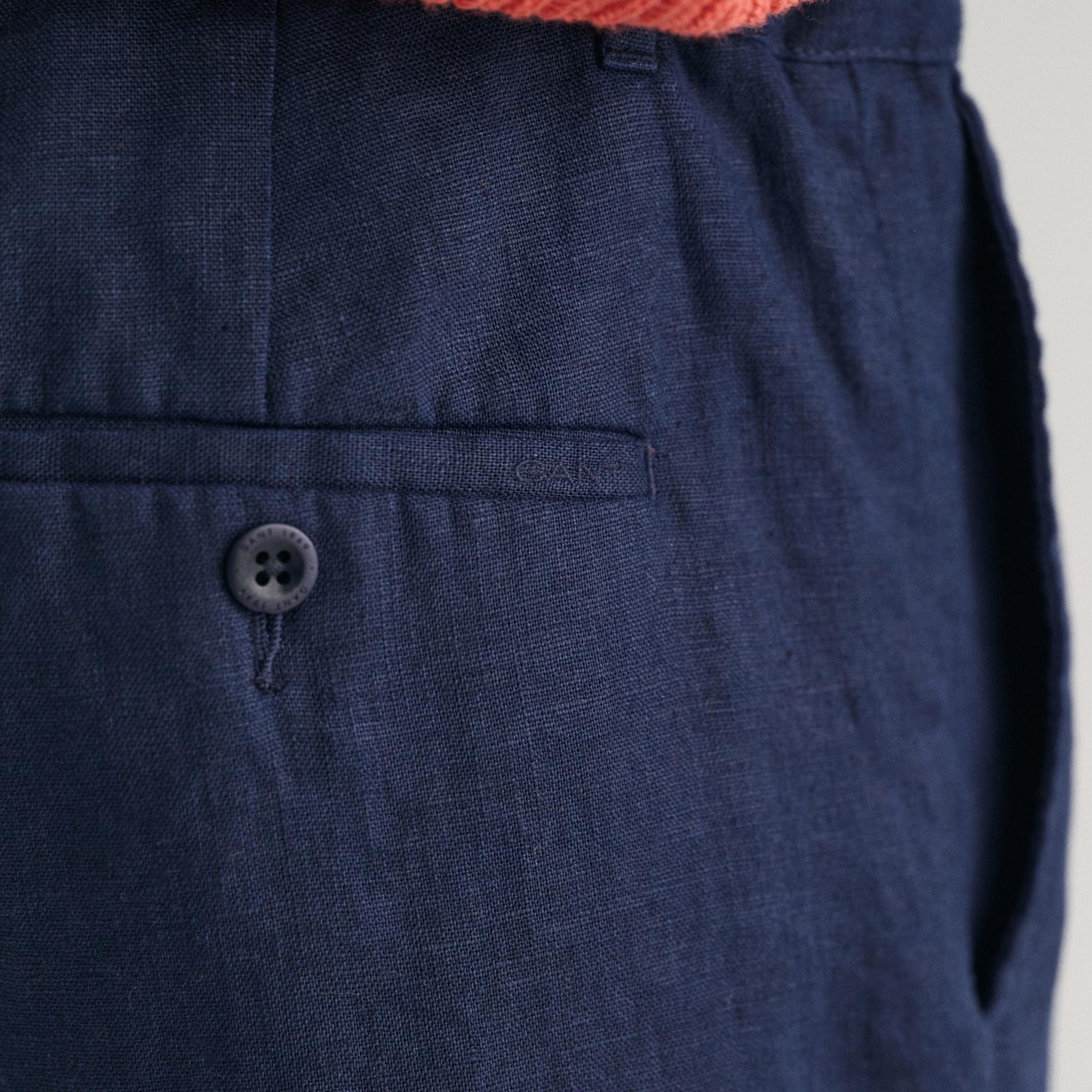 GANT Erkek Lacivert Relaxed Fit Keten Pantolon