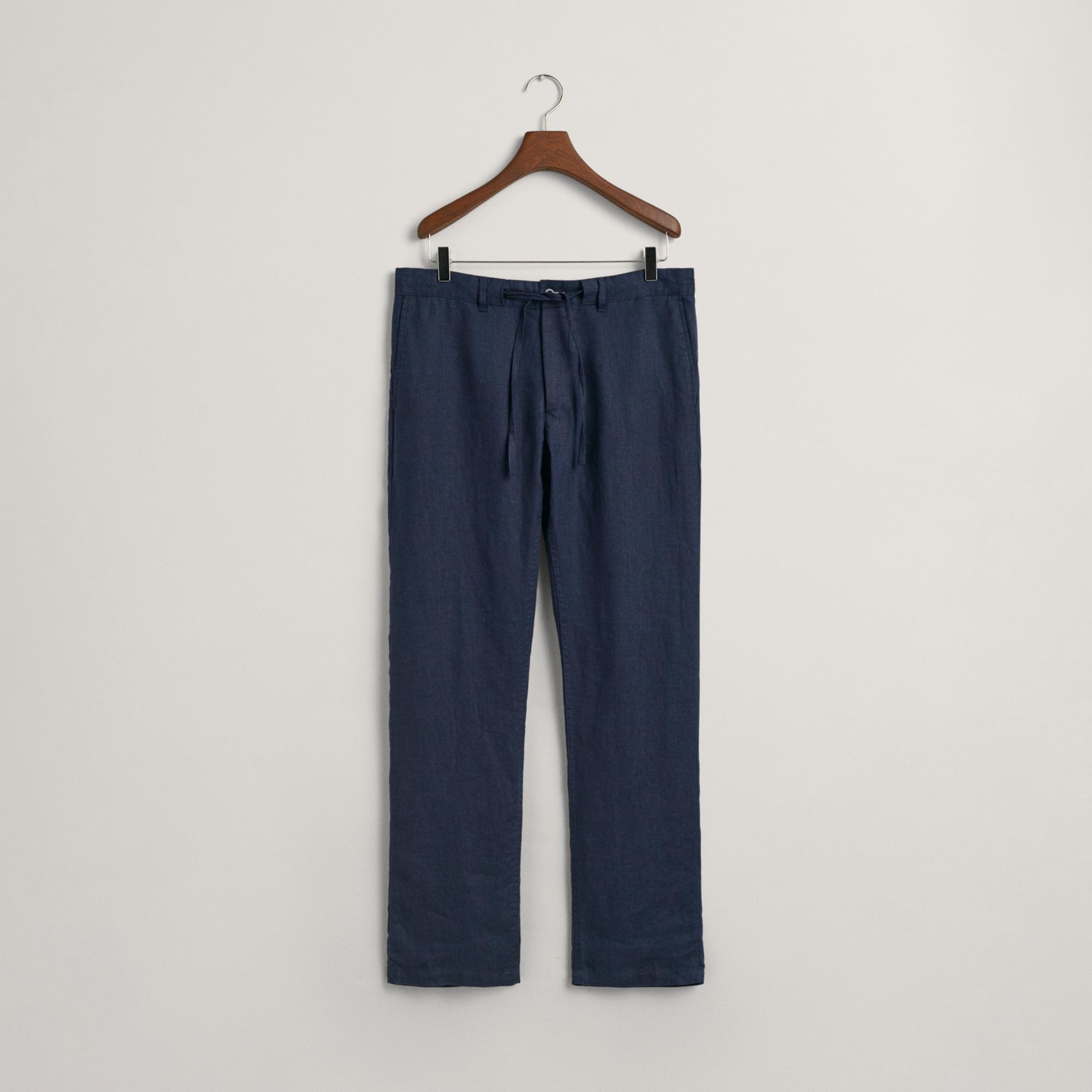 GANT Erkek Lacivert Relaxed Fit Keten Pantolon