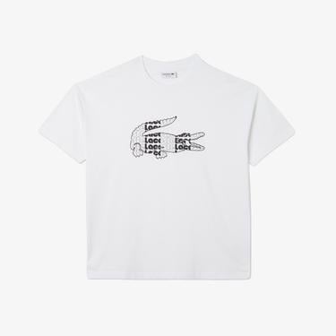  Erkek Relaxed Fit Bisiklet Yaka Baskılı Beyaz T-Shirt