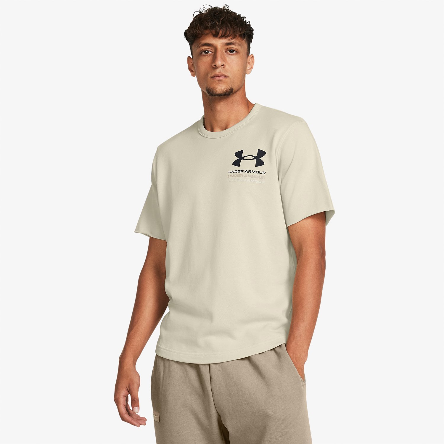  Under Armour Rival Terry Erkek Bej Günlük Antrenman T-Shirt