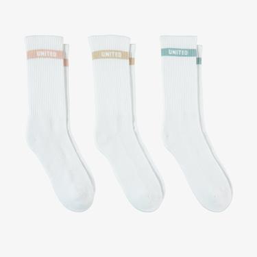  UNITED4 Street Crew Kadın Çizgili Beyaz 3'lü Çorap