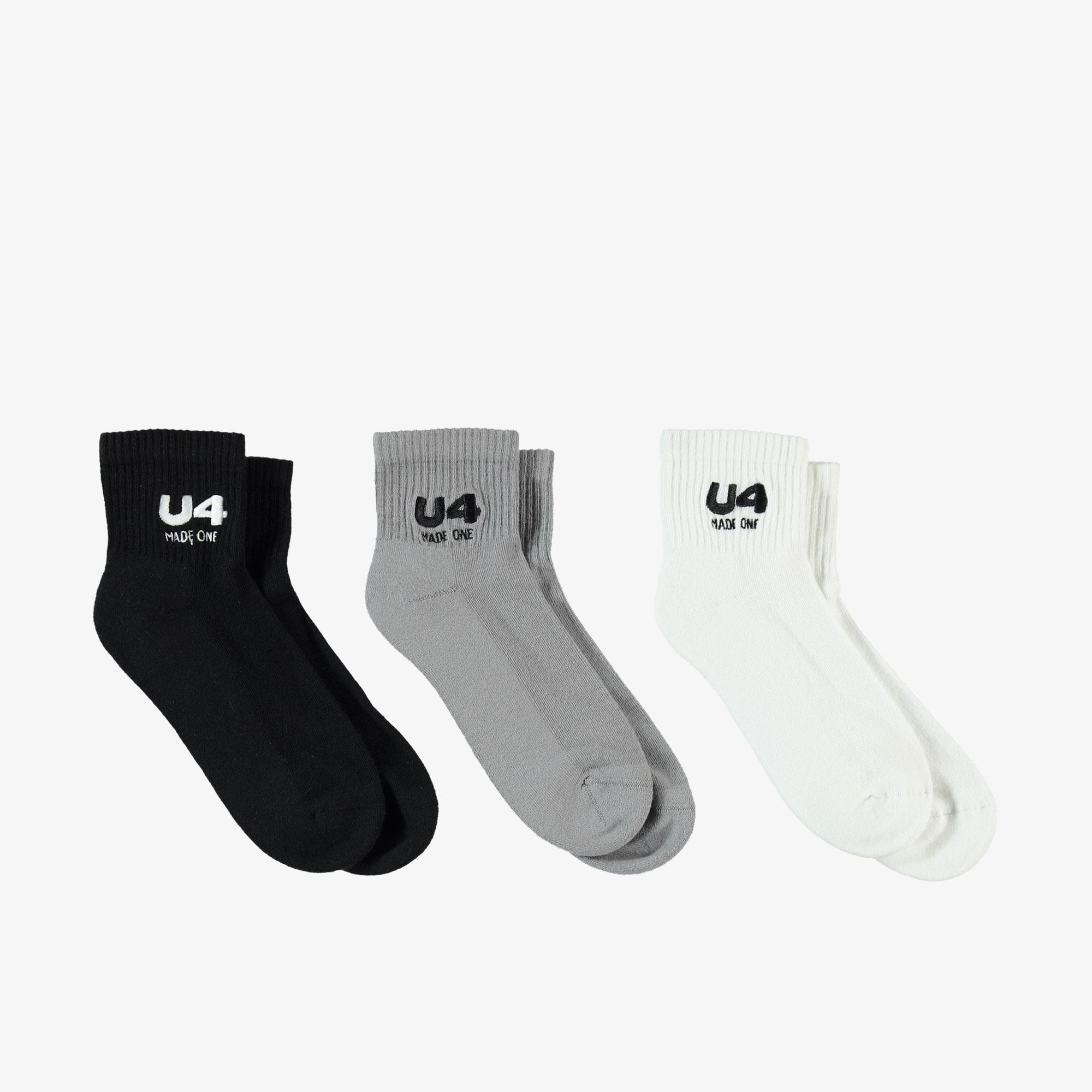 UNITED4 Core Unisex Siyah/Gri/Beyaz 3'lü Çorap