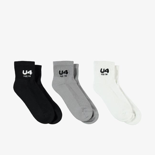  UNITED4 Core Unisex Siyah/Gri/Beyaz 3'lü Çorap