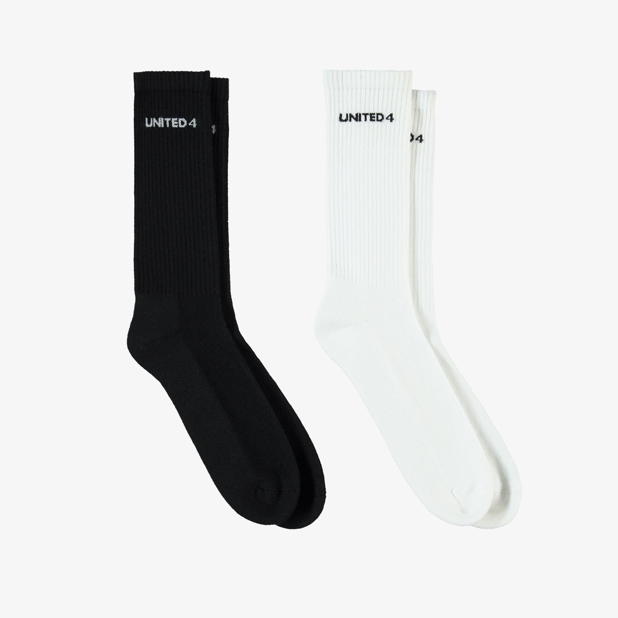 UNITED4 Unisex Siyah/Beyaz 2'li Çorap