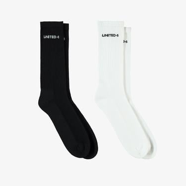  UNITED4 Unisex Siyah/Beyaz 2'li Çorap