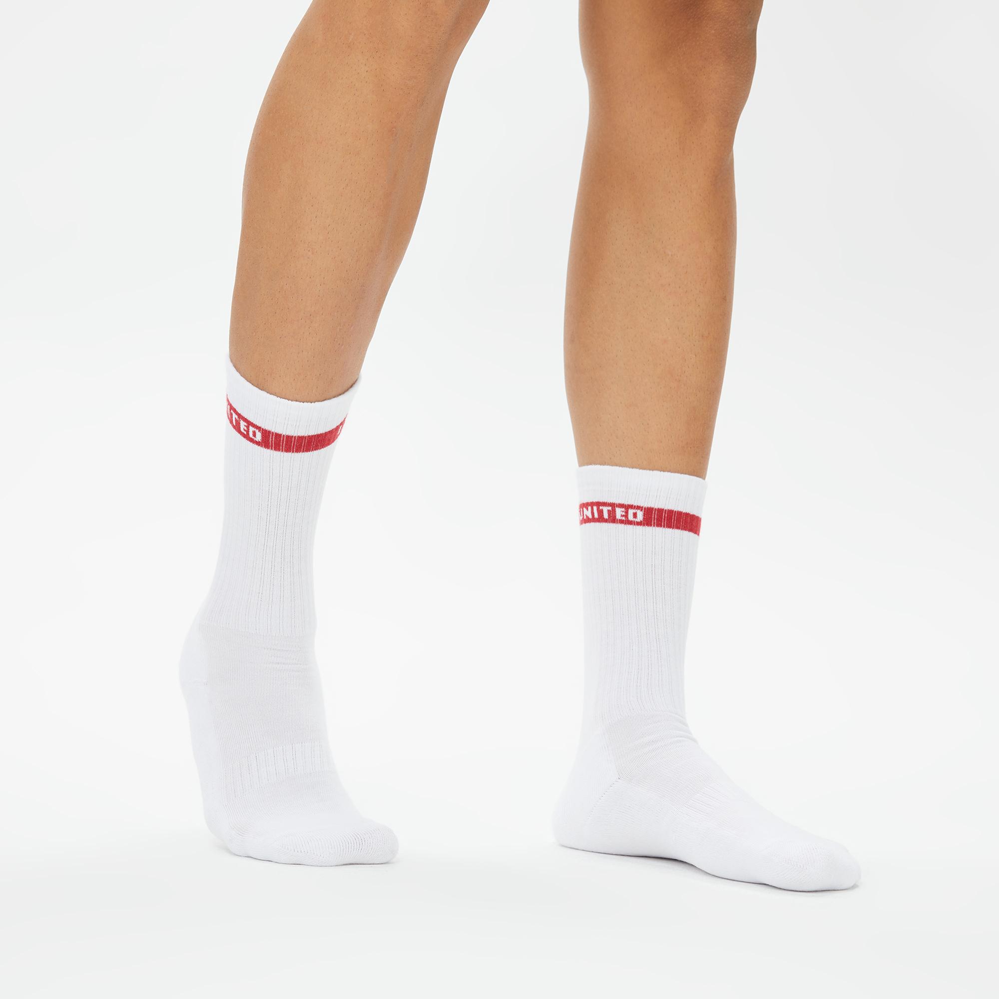 UNITED4 Erkek Çizgili Beyaz 3'lü Çorap