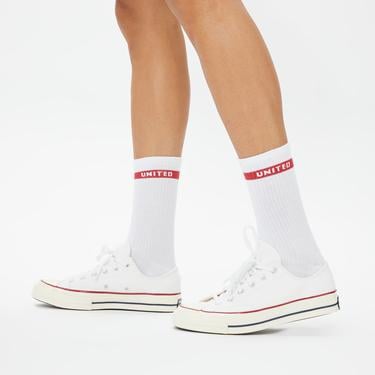  UNITED4 Erkek Çizgili Beyaz 3'lü Çorap