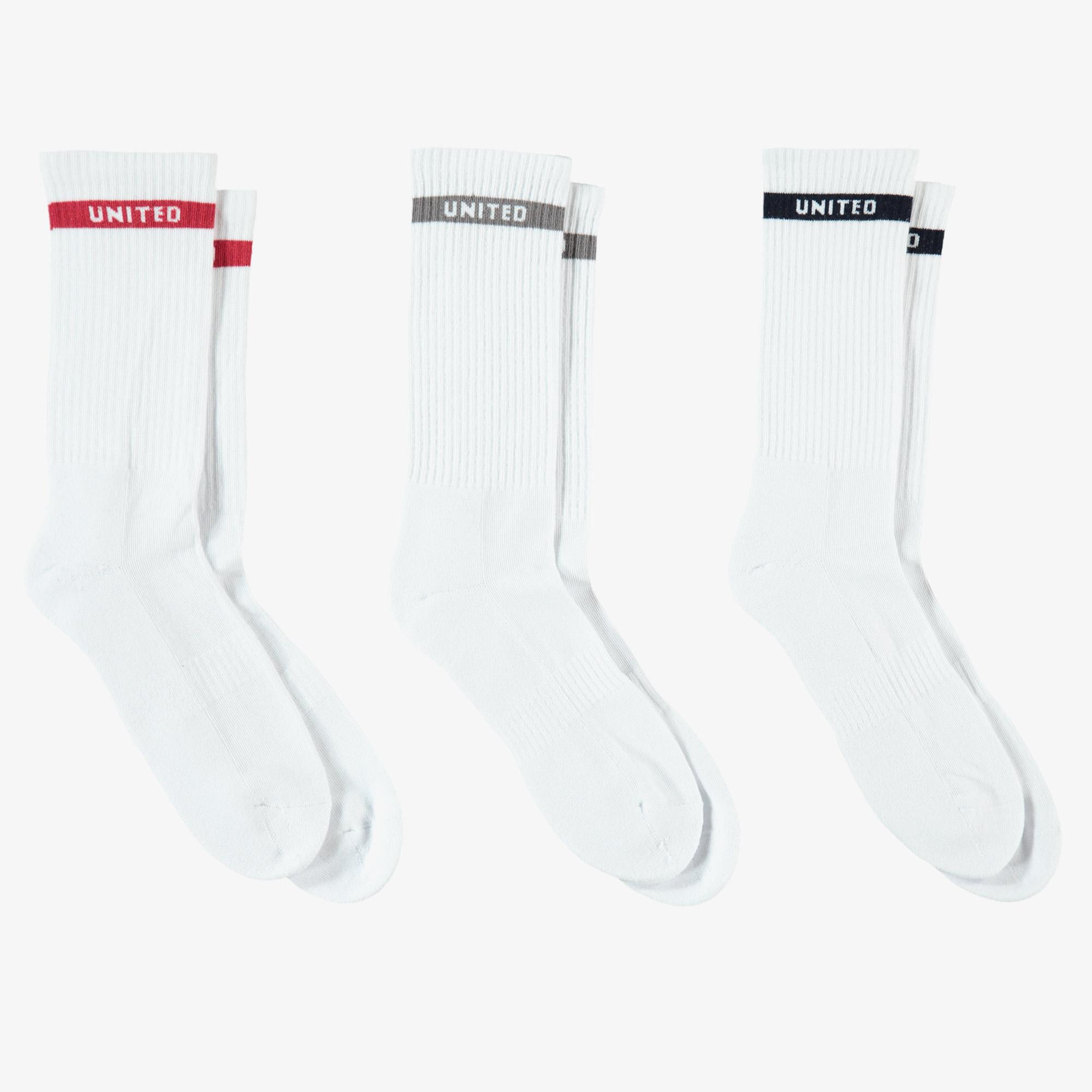 UNITED4 Erkek Çizgili Beyaz 3'lü Çorap