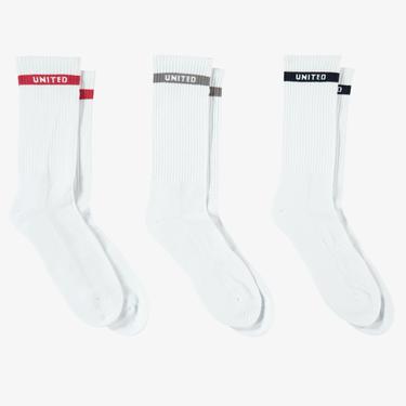  UNITED4 Erkek Çizgili Beyaz 3'lü Çorap
