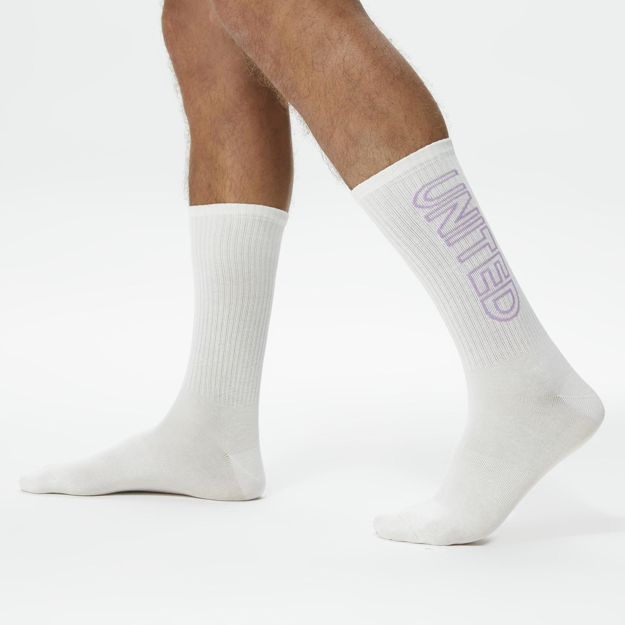 UNITED4 Unisex Turuncu/Beyaz/Mor 3'lü Çorap