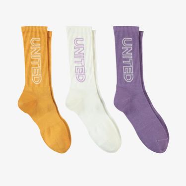  UNITED4 Unisex Turuncu/Beyaz/Mor 3'lü Çorap