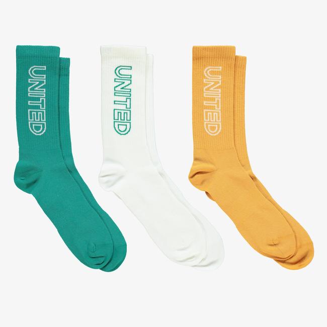  UNITED4 Unisex Yeşil/Beyaz/Turuncu 3'lü Çorap