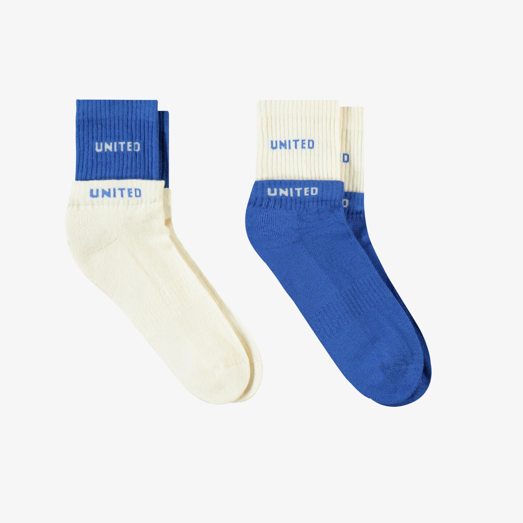 UNITED4 Erkek Beyaz/Mavi 2'li Çorap