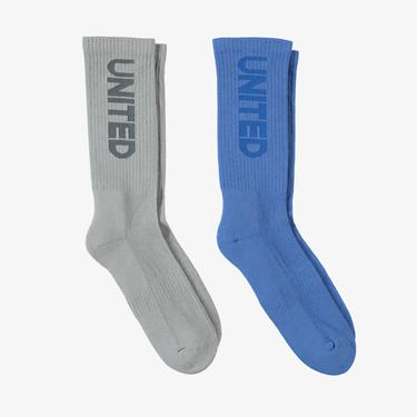  UNITED4 Unisex Gri/Mavi 2'li Çorap
