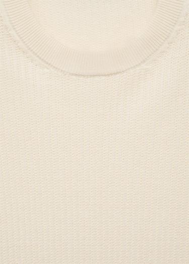  Mango Erkek Ribana Triko Tişört Kırık Beyaz