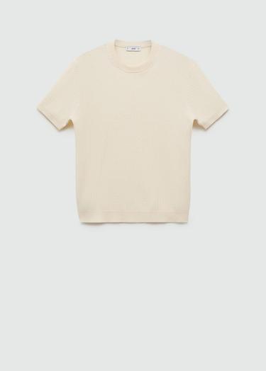  Mango Erkek Ribana Triko Tişört Kırık Beyaz