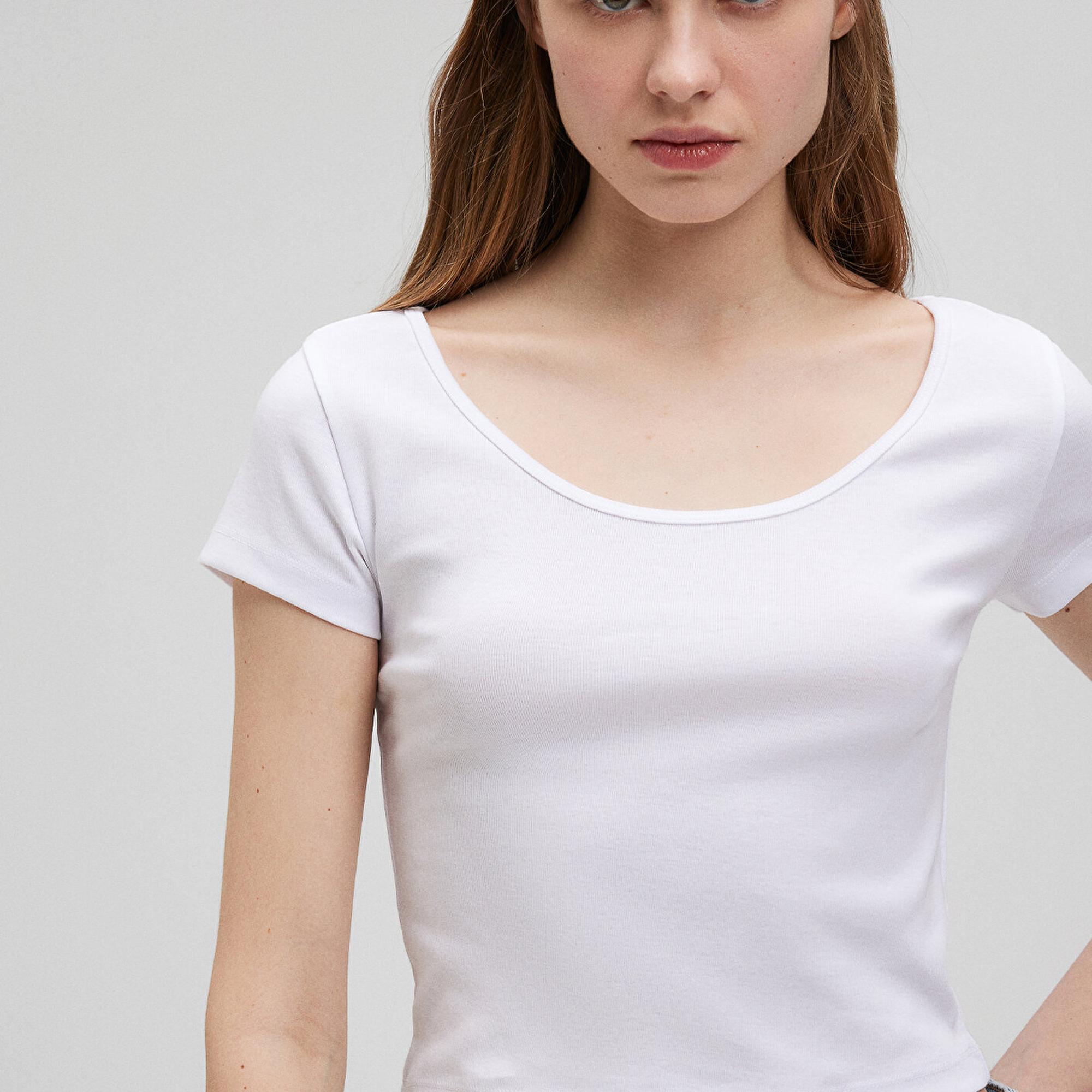 Mavi Beyaz Basic Crop Tişört Crop / Kısa Kesim 1612374-620