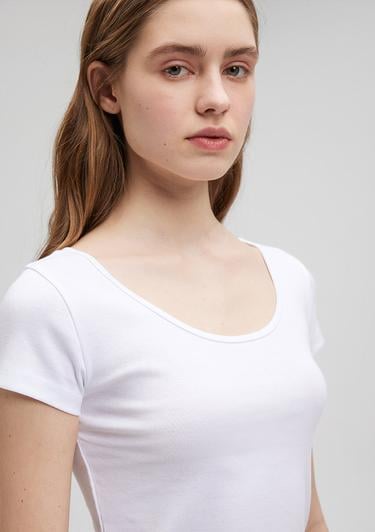  Mavi Beyaz Basic Crop Tişört Crop / Kısa Kesim 1612374-620