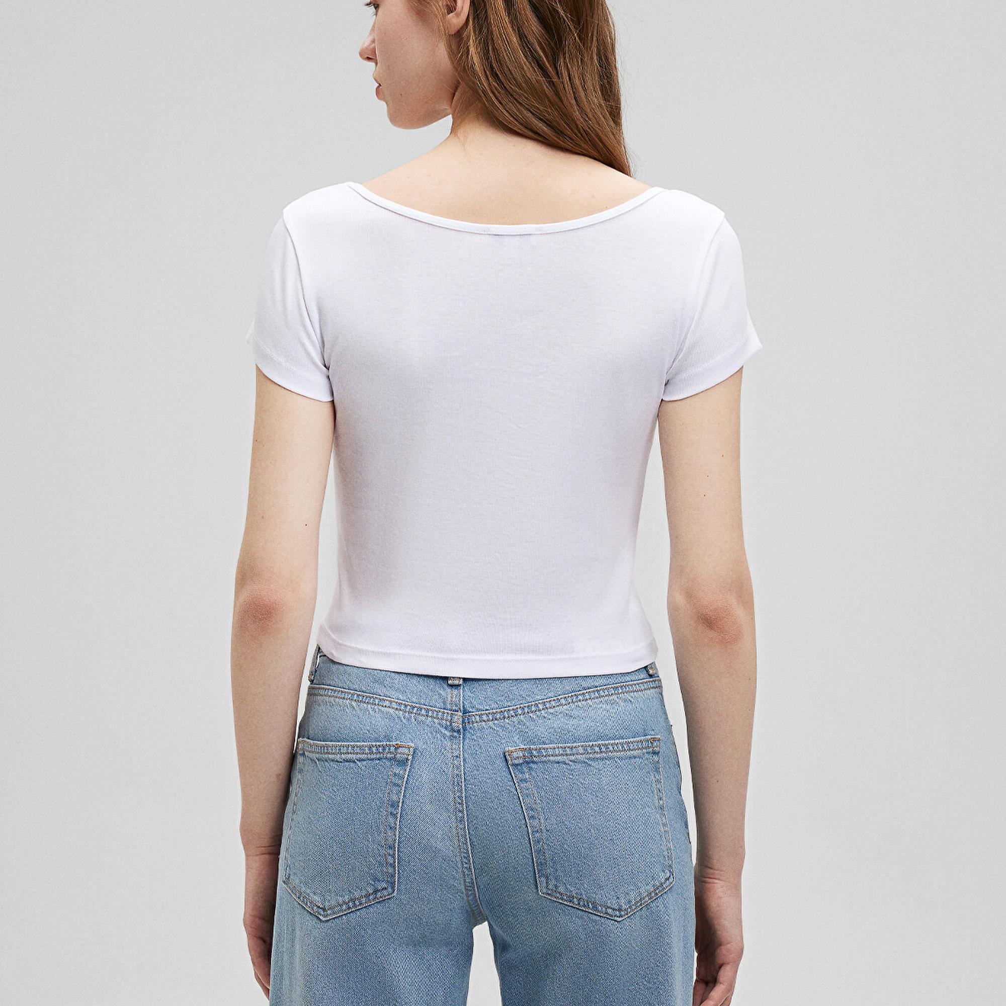 Mavi Beyaz Basic Crop Tişört Crop / Kısa Kesim 1612374-620