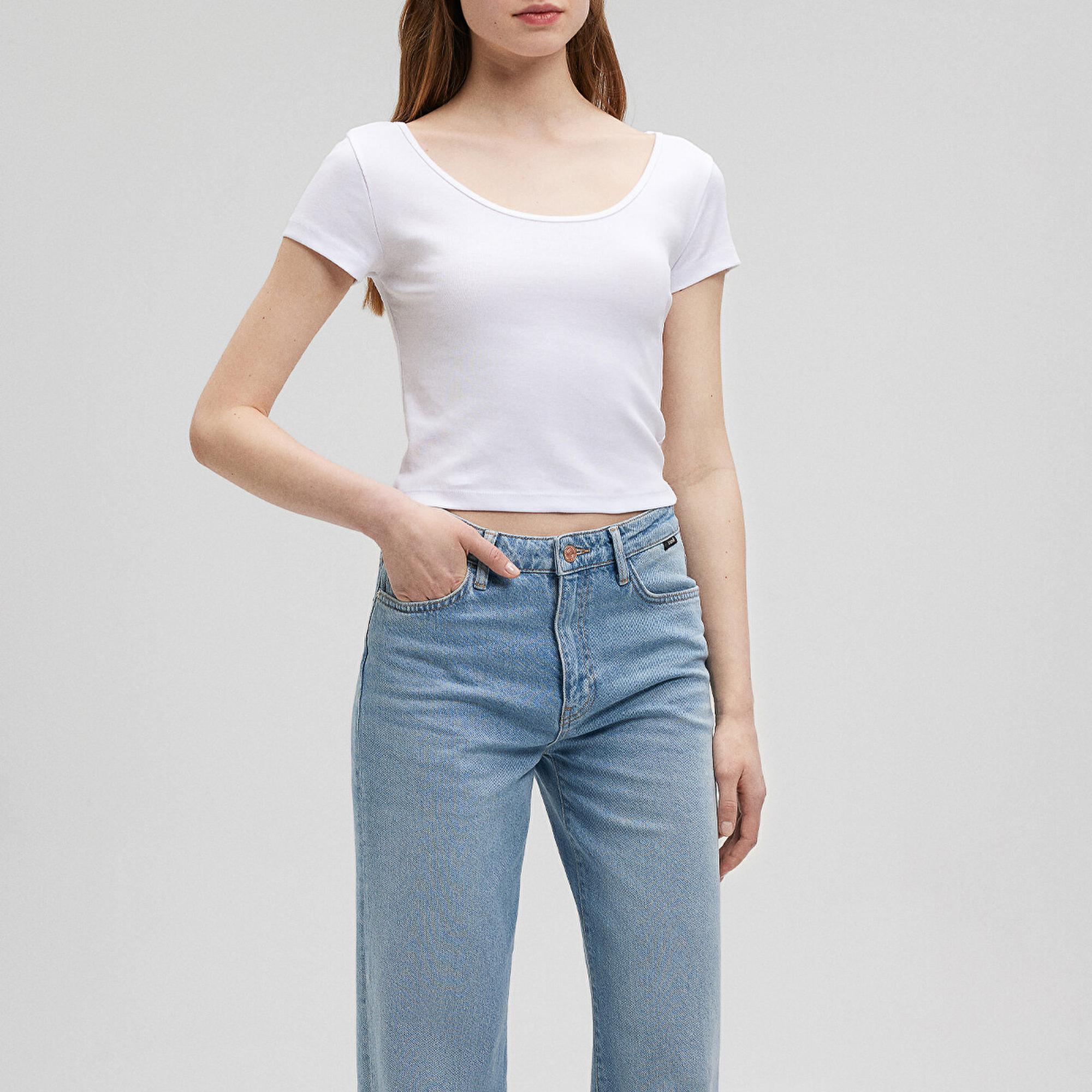 Mavi Beyaz Basic Crop Tişört Crop / Kısa Kesim 1612374-620