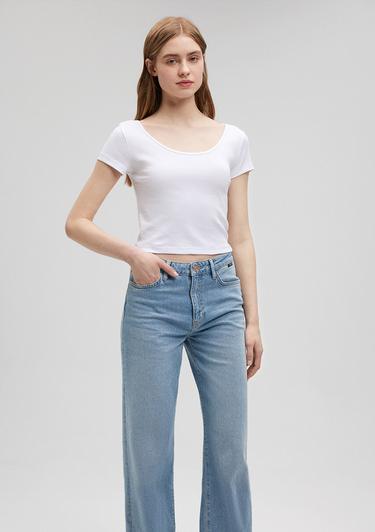  Mavi Beyaz Basic Crop Tişört Crop / Kısa Kesim 1612374-620