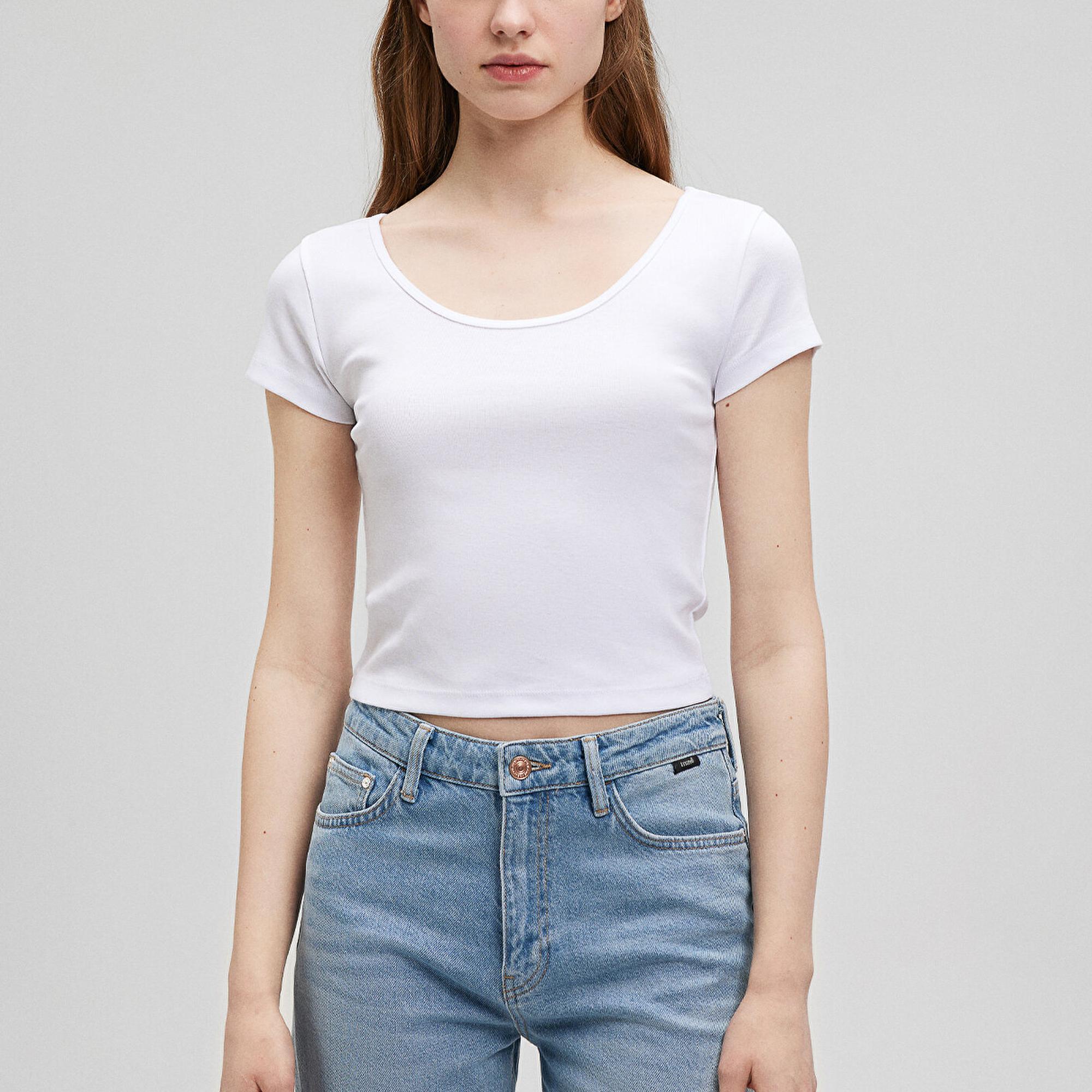 Mavi Beyaz Basic Crop Tişört Crop / Kısa Kesim 1612374-620