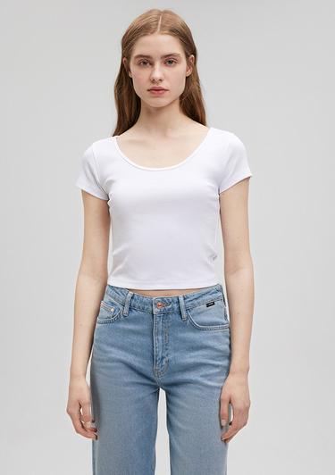  Mavi Beyaz Basic Crop Tişört Crop / Kısa Kesim 1612374-620