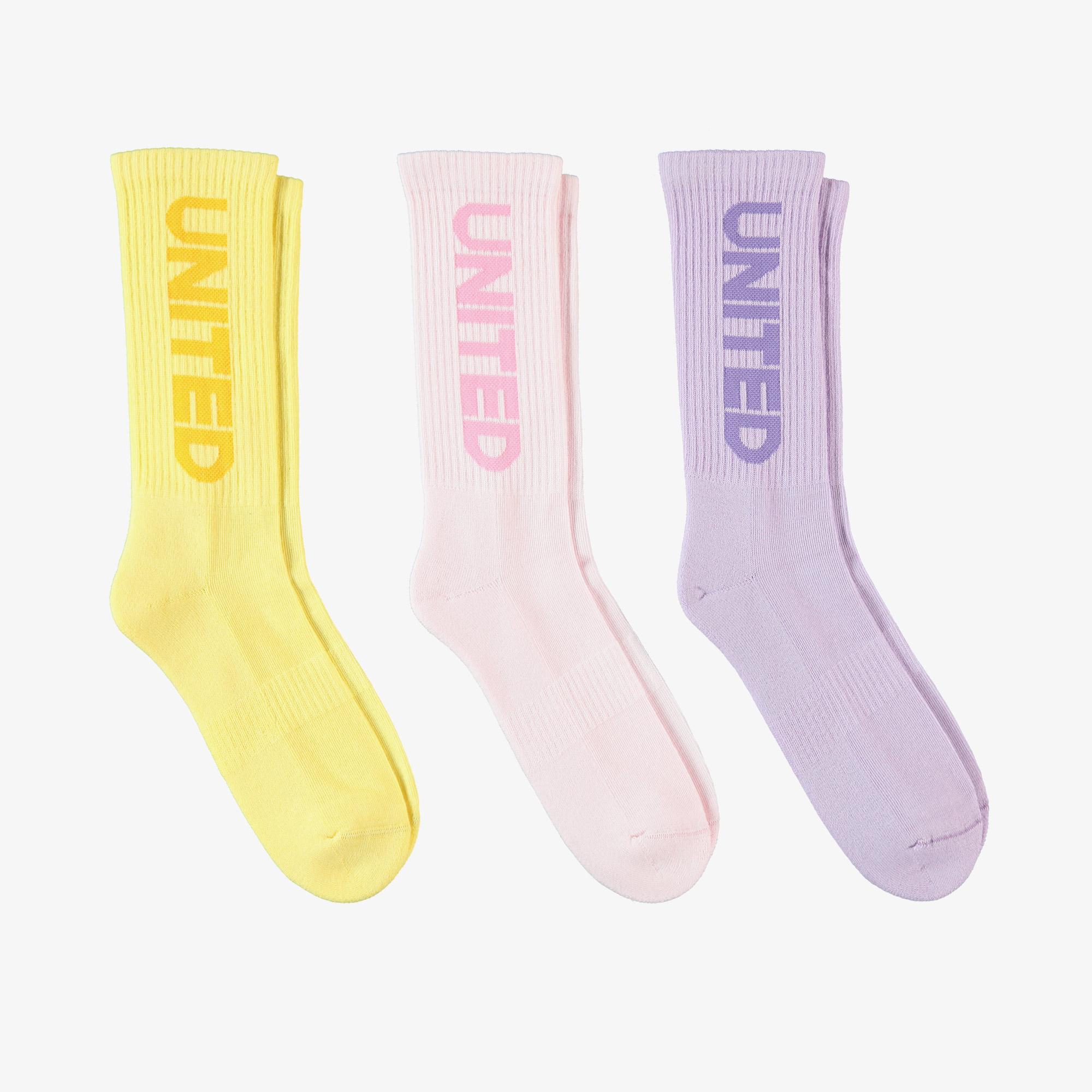 UNITED4 Kadın Sarı/Pembe/Mor 3lü Çorap