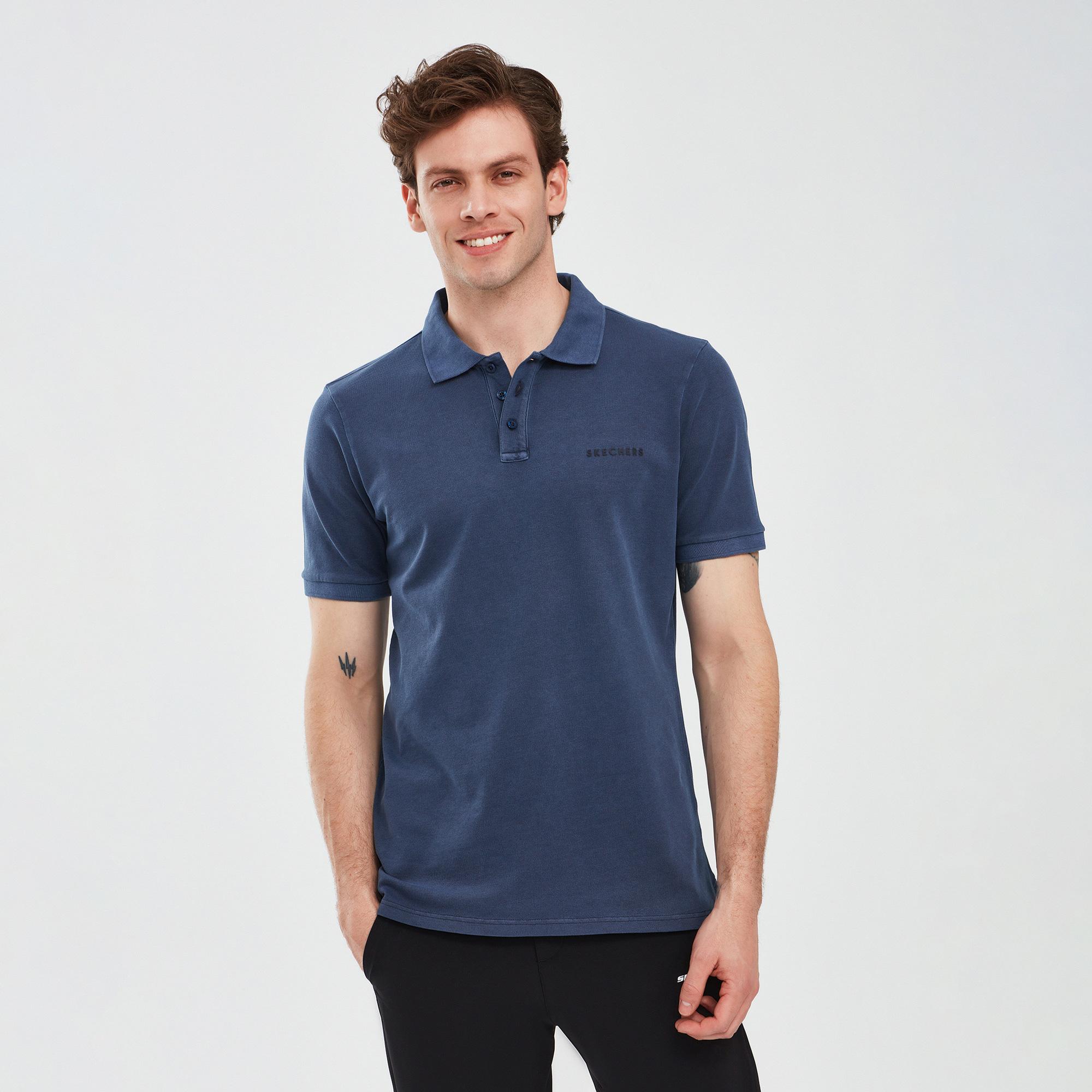 Skechers Organic Erkek Mavi Günlük Polo T-Shirt