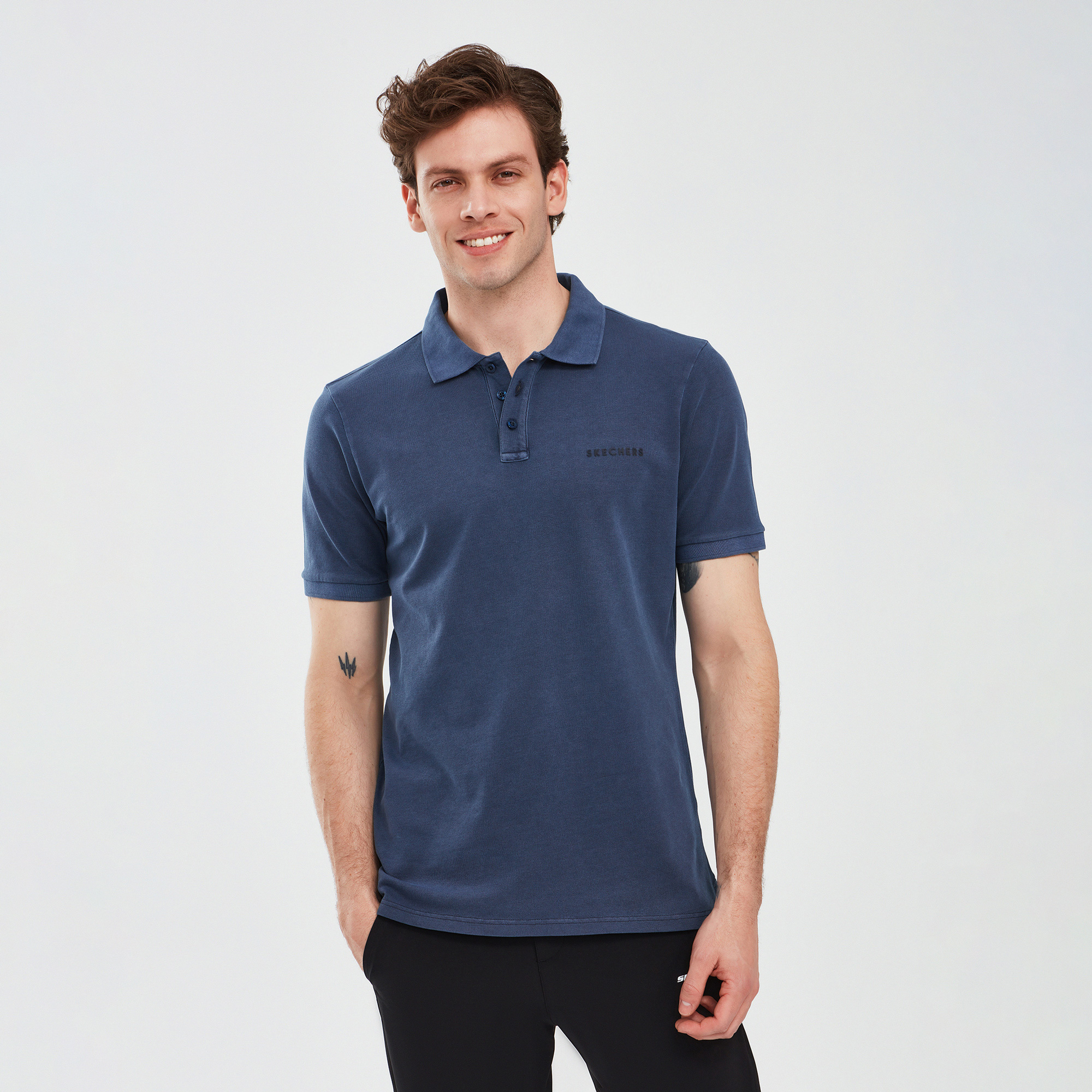  Skechers Organic Erkek Mavi Günlük Polo T-Shirt