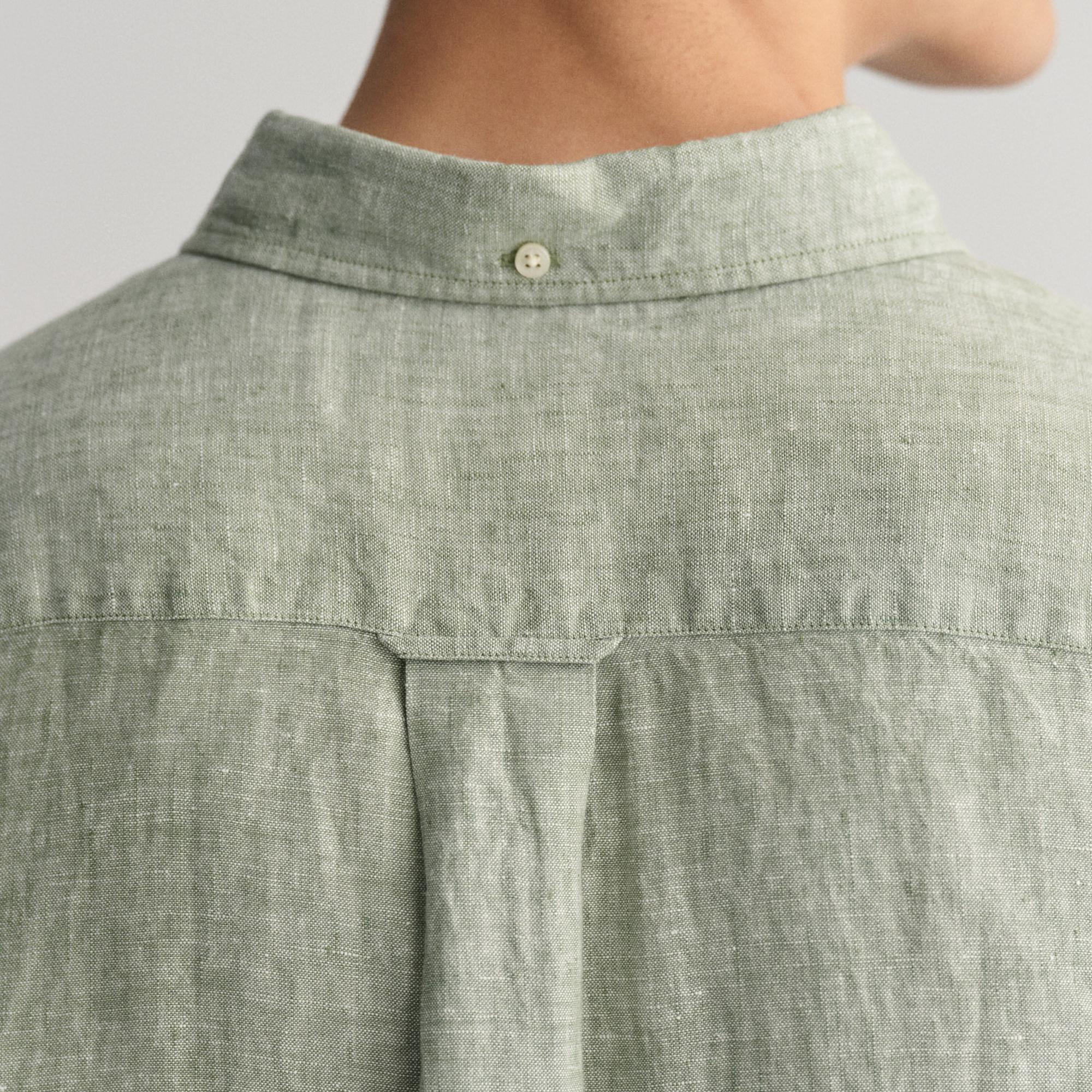 GANT Erkek Yeşil Regular Fit Düğmeli Yaka Keten Gömlek