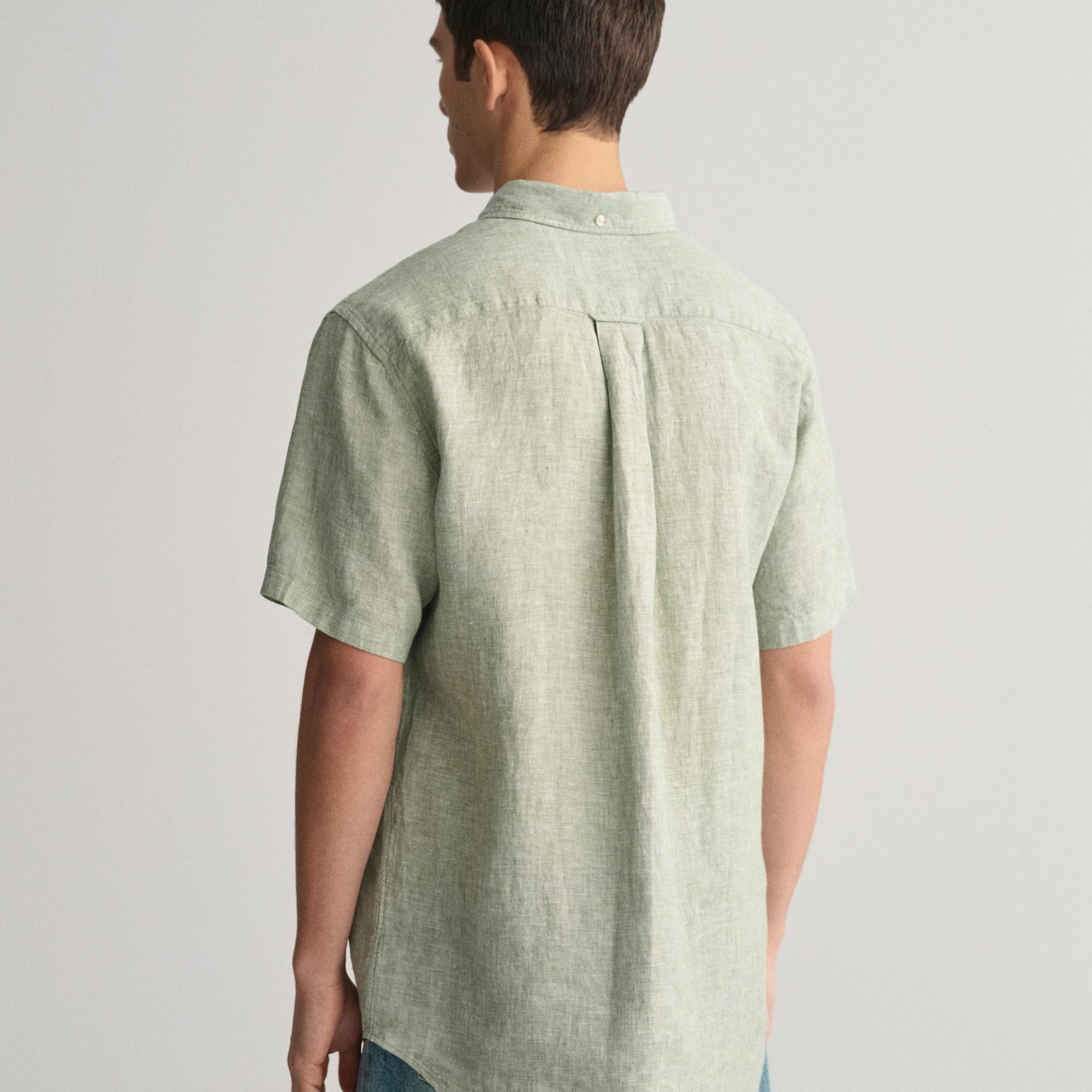 GANT Erkek Yeşil Regular Fit Düğmeli Yaka Keten Gömlek