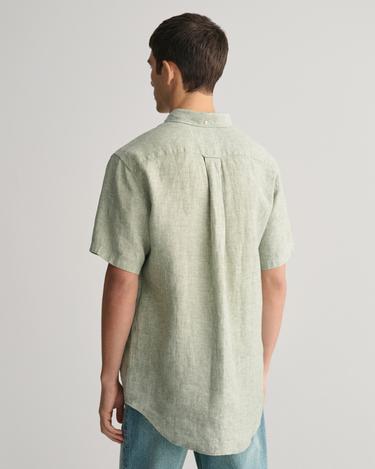  GANT Erkek Yeşil Regular Fit Düğmeli Yaka Keten Gömlek