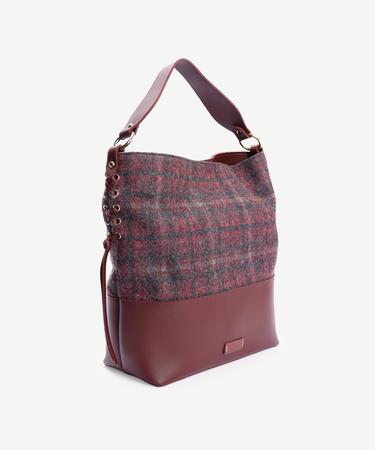  Deri Garnili Kumaş Omuz Çantası