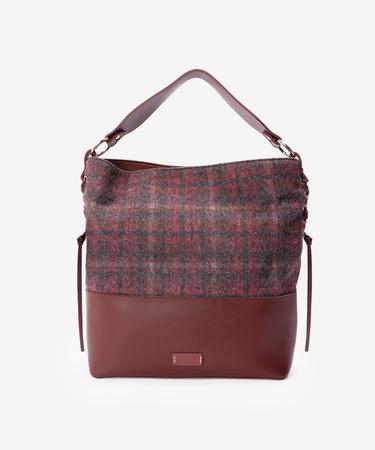  Deri Garnili Kumaş Omuz Çantası