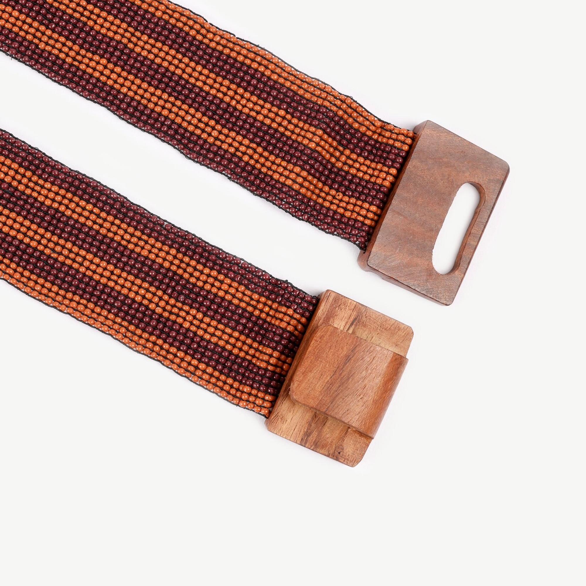 Ahşap Tokalı Elastik Boncuklu Kemer