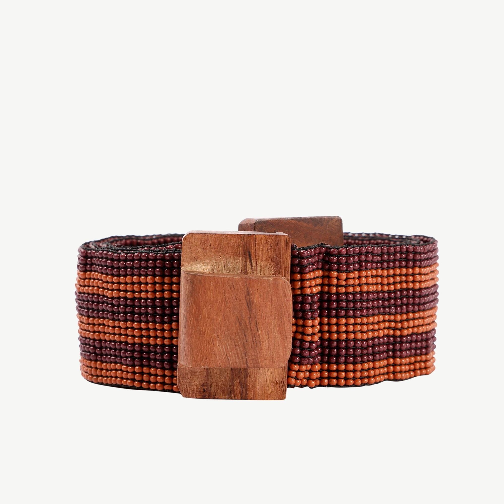 Ahşap Tokalı Elastik Boncuklu Kemer